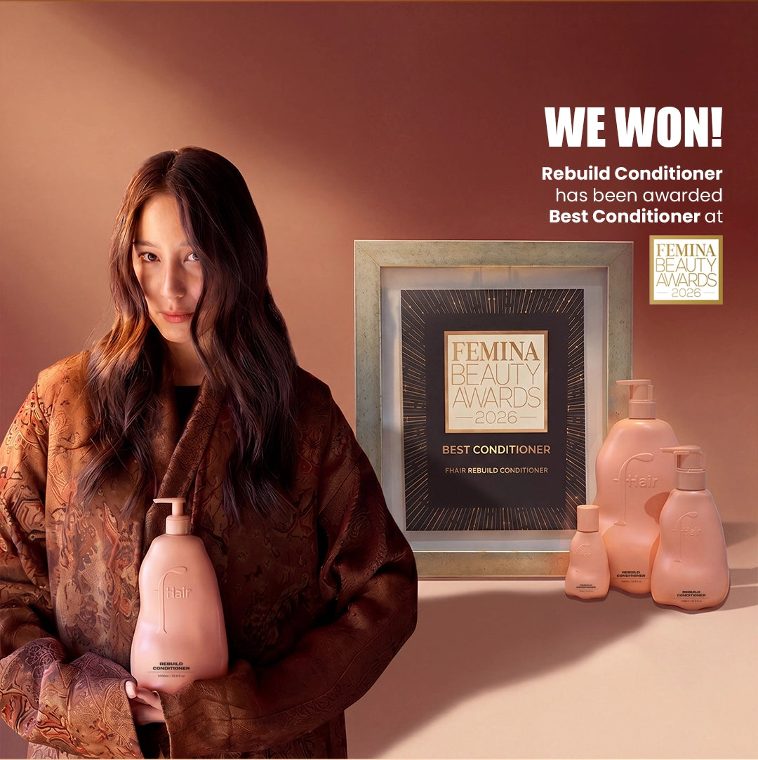 Fhair Rebuild Conditioner winner of Best Conditioner at the Femina Beauty Awards 2026 for repairing, nourishing and strengthening damaged hair.