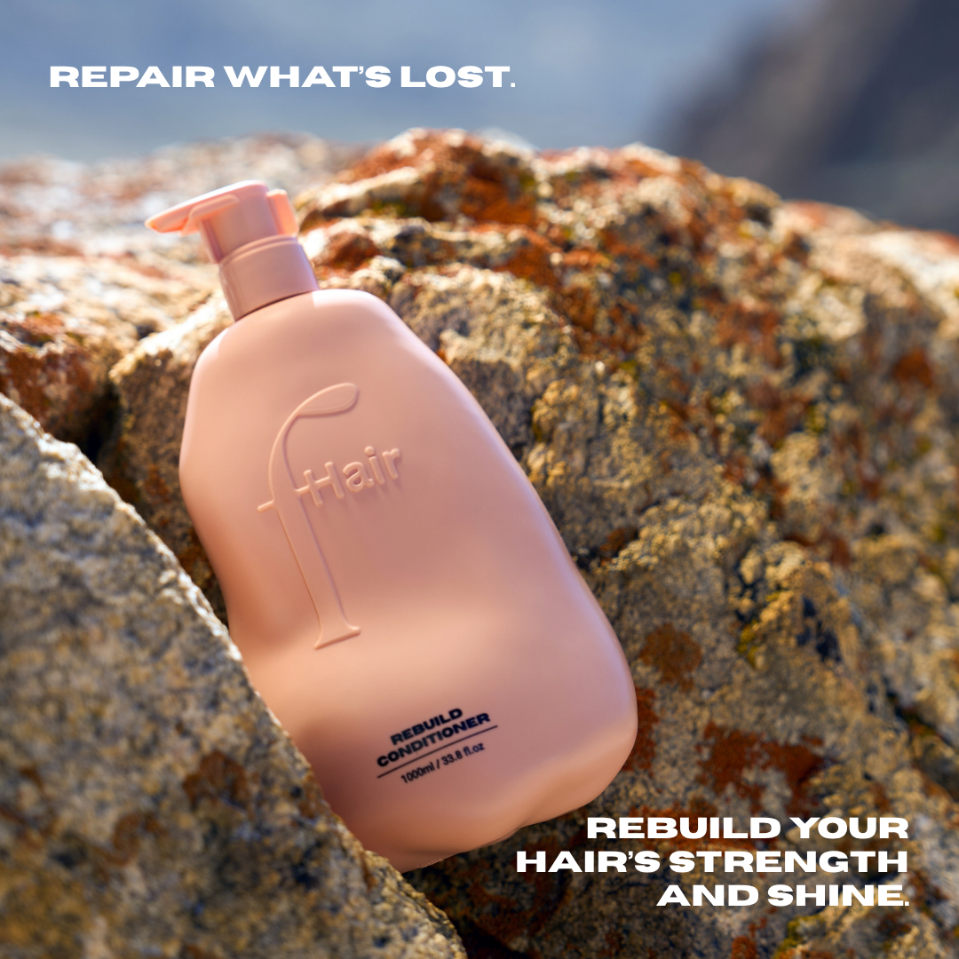 Fhair Rebuild Conditioner for deep repair and smoothening. Strengthens damaged hair, controls frizz and adds shine with salon-quality care.