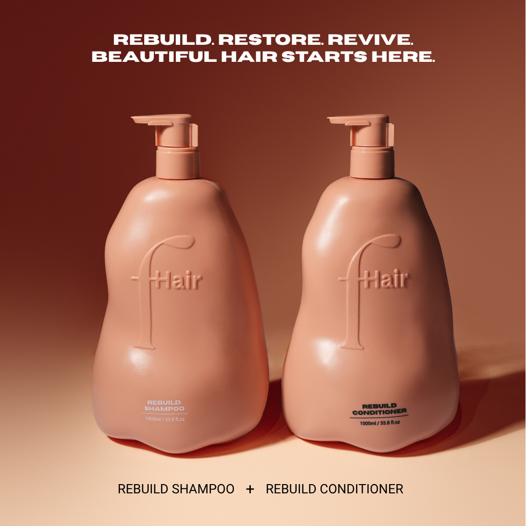 Fhair Rebuild Shampoo and Conditioner combo for complete hair repair routine. Strengthen, smooth and restore damaged hair with premium care.