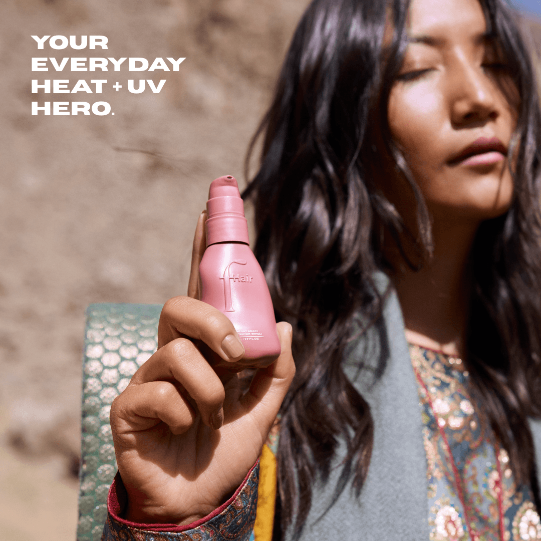 Fhair UV Protector Serum benefits include heat protection, UV defense, frizz control, shine enhancement and lightweight nourishment.
