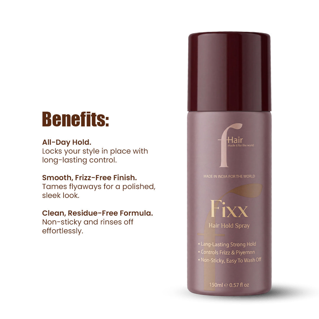 FIXX strong hold hair spray bottle with natural finish
