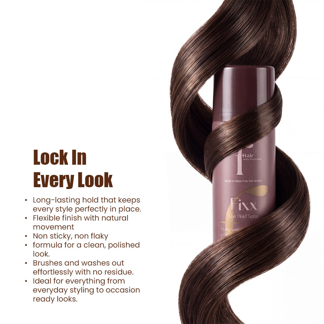 FIXX strong hold hair spray bottle with natural finish