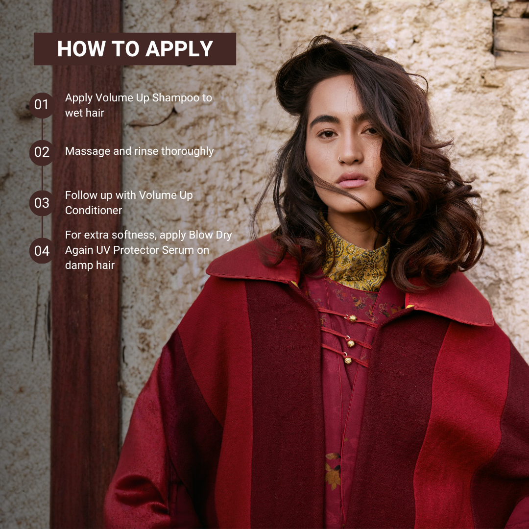 How to use Fhair Volume Up Shampoo. Apply to wet hair, massage gently into scalp and rinse for clean, fresh and voluminous hair.