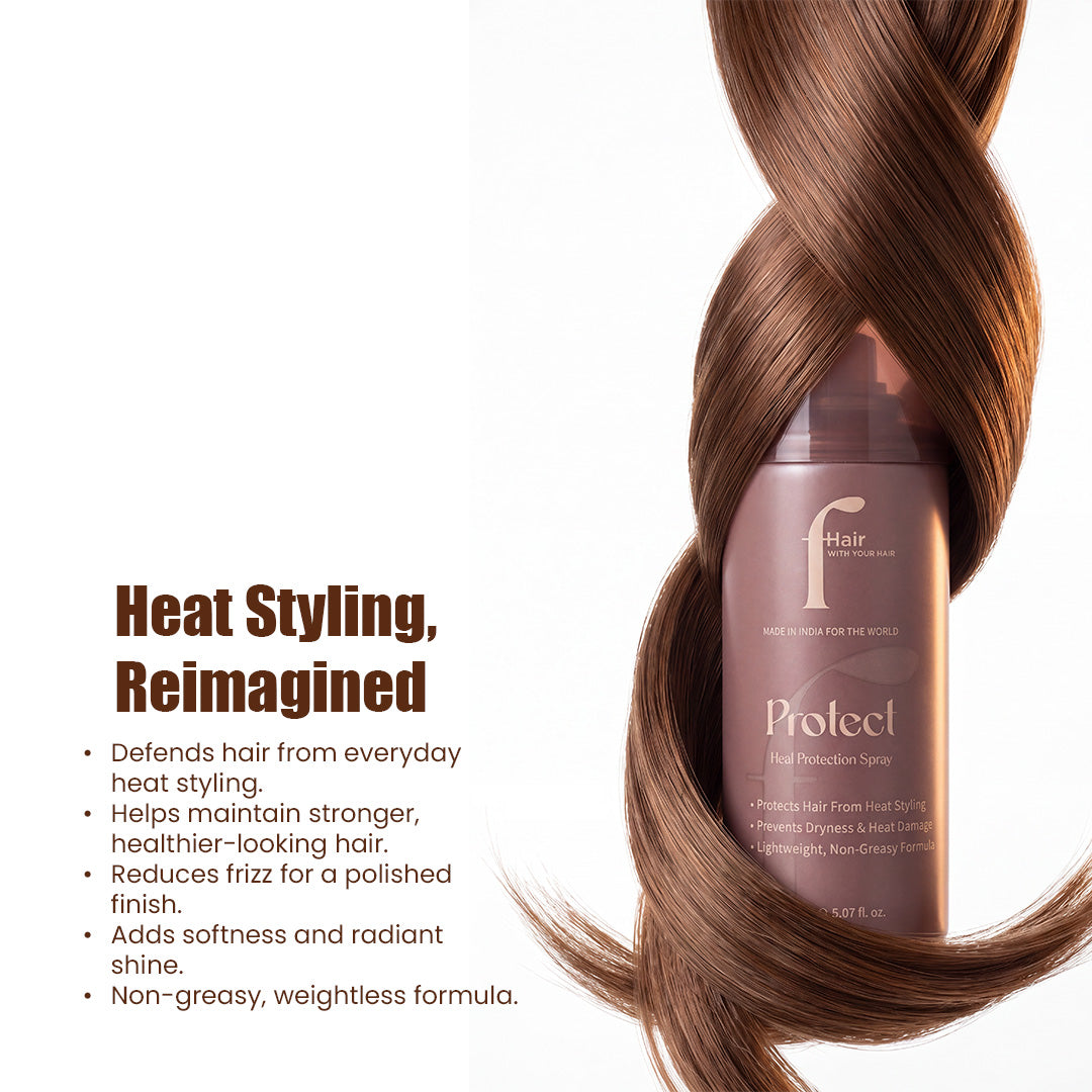 PROTECT Heat Protection Spray bottle with vibrant packaging designed to shield hair from heat damage while enhancing shine and smoothness