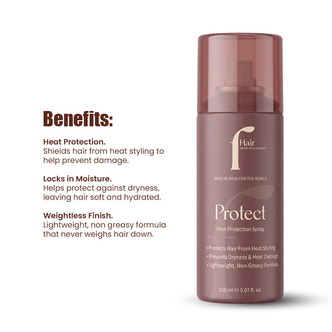 PROTECT Heat Protection Spray for Hair bottle with mist, shielding hair from heat damage