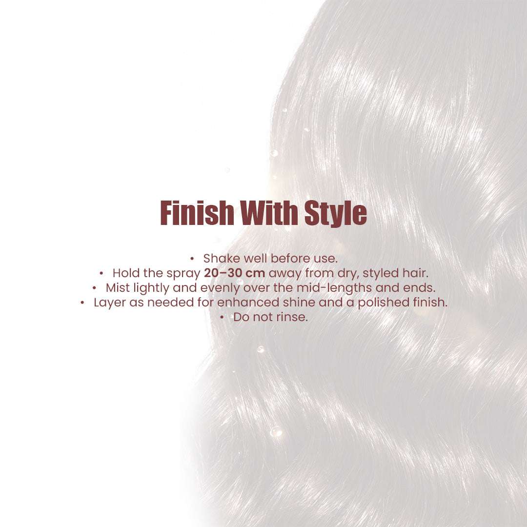 SHINE GLAM Hair Glossing Spray bottle with shiny hair finish
